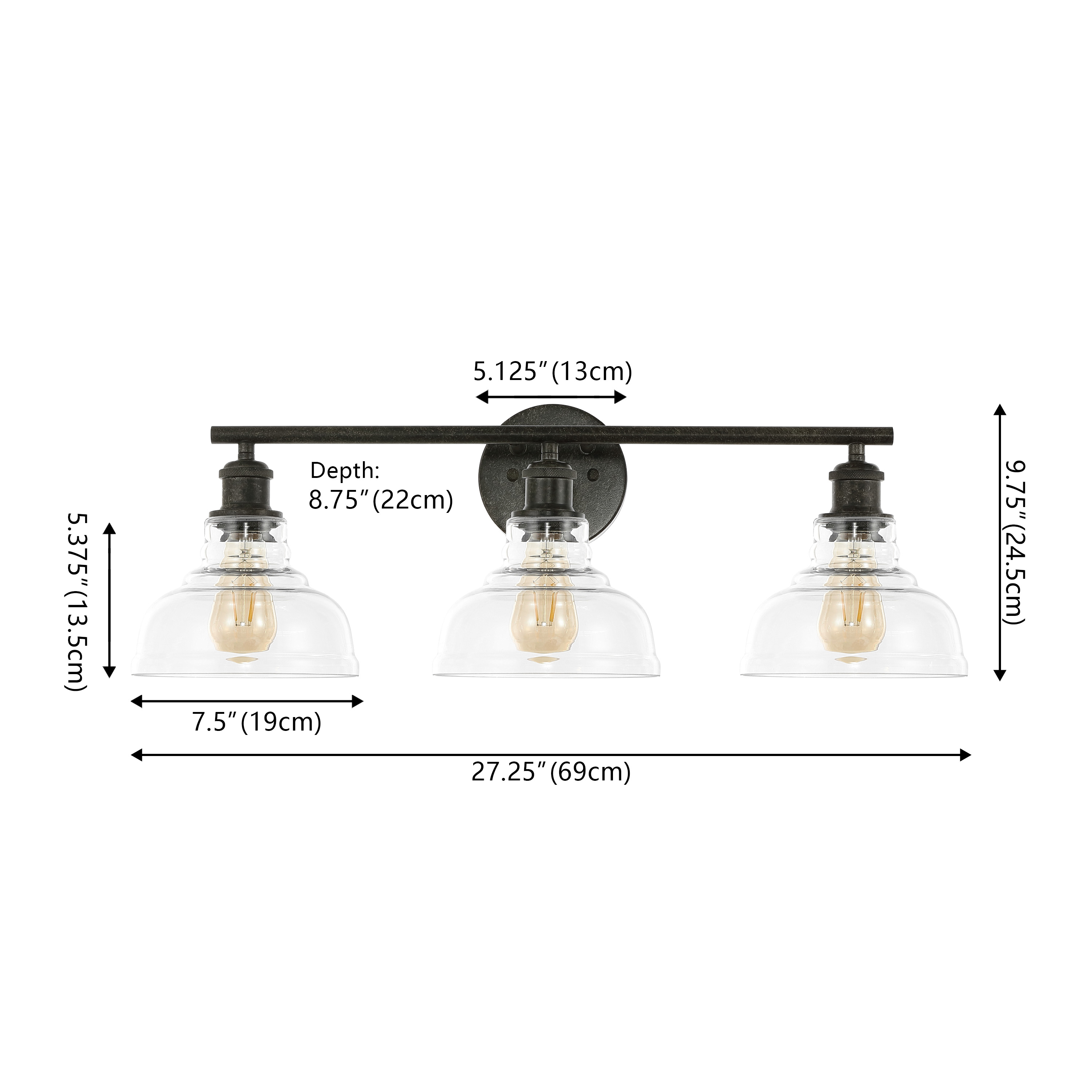 Safavieh Calyna 3-Light 27.25" Industrial Iron Sconces, Black