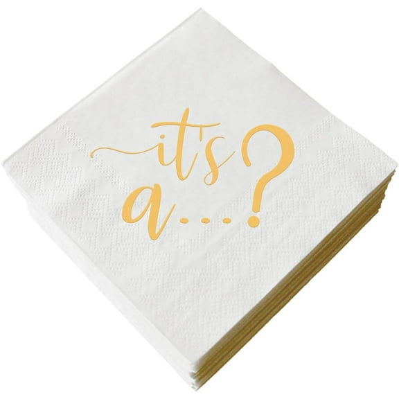 20pcs White and Gold "It's a..." Gender Reveal Party Cocktail Napkins, He or She/Boys or Girls Baby Reveal Party Decorations Baby Shower Paper Table Beverages Decorations 3 Ply 5"x5"