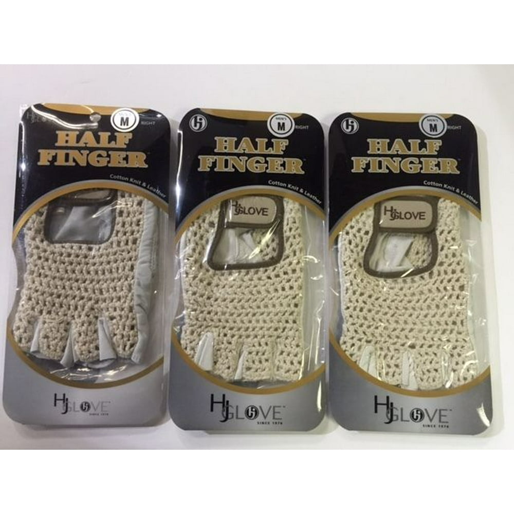 HJ Half Finger Golf Glove, MENS MEDIUM, fits on RIGHT HAND, 3Gloves