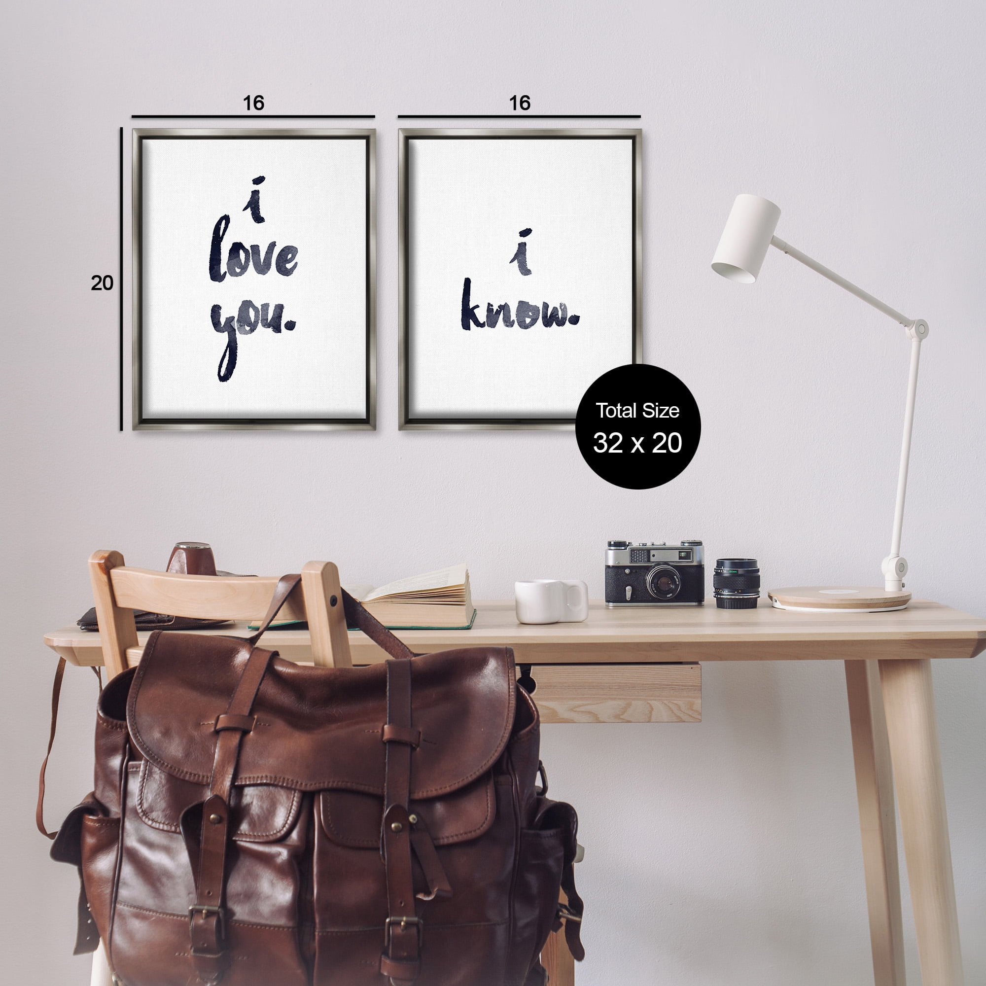 Stupell Industries Glam I Love You Phrase Inspirational Painting Gray Floater Framed Canvas Art Print Wall Art, 17 x 21, Set of 2