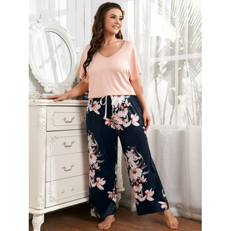 

Women s Plus Sleep Lounge Floral Print Pajama Set 021112W21153