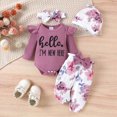 thumbnail image 2 of NOLDARES Newborn Baby Girl Fall Winter Outfits Long Sleeve Flare Romper Pants Headband Set 0 3 6 9 12 18 24 Months 3Pcs Clothes,Purple,3-6 M, 2 of 9