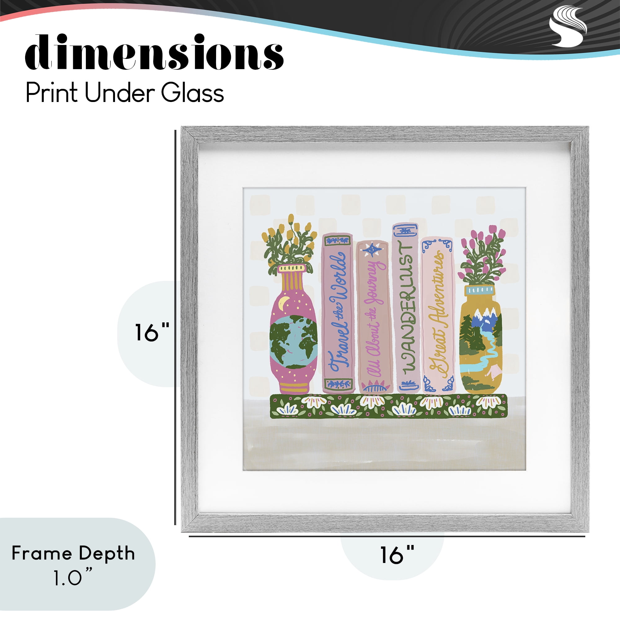 Stupell Industries Boho Travel Books Shelf Gray Framed Print Under Glass, design by Connie Summers