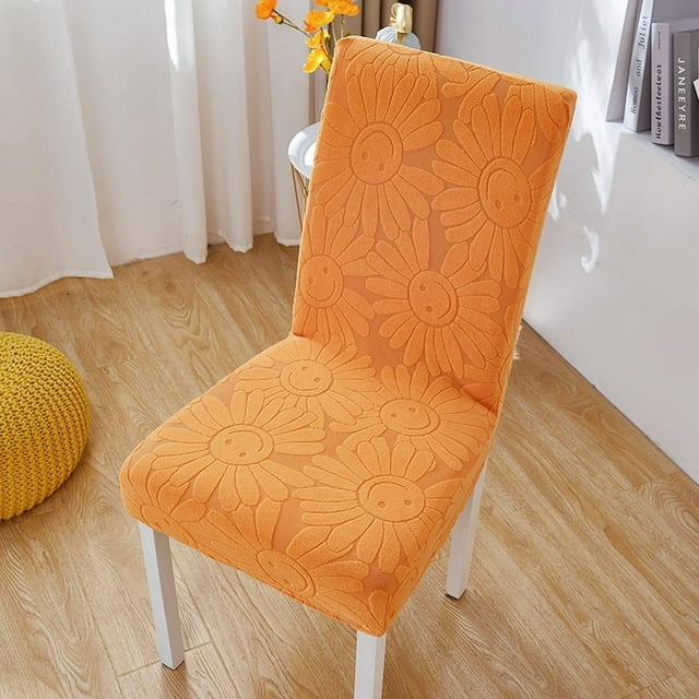 Housse de Chaise Crème Orange Améliorée à Haute Élasticité avec Dossier Intégré - Design Gaufré Épaissi, Détachable et Lavable, Ajustement Universel Toutes Saisons pour Chaises avec Hauteur de Dossier 45-55 cm et