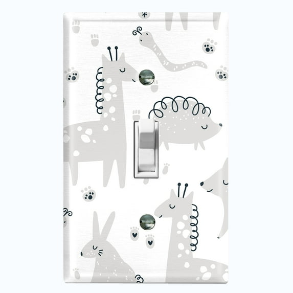 Metal Light Switch Plate Cover Cute Nature Wild Animals Gray ZOO001