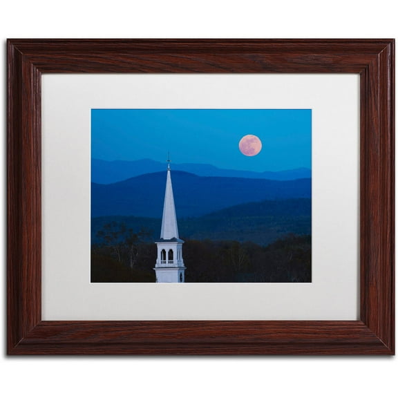 Trademark Fine Art "Moon over Vermont" Canvas Art by Michael Blanchette Photography White Matte, Wood Frame