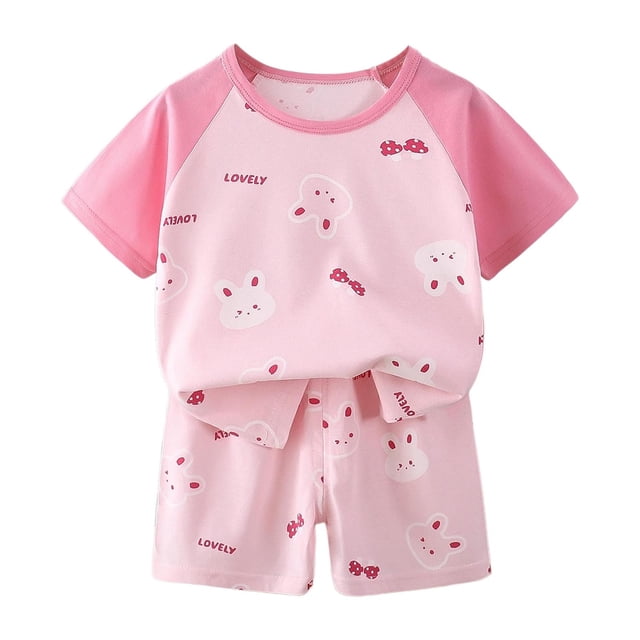 Fshinging Boys Matching Sets Girls Summer Cartoon Rabbit Bear Car Printed Short Sleeved Tops And Shorts Garçon Vêtements