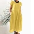 thumbnail image 1 of Women‘s Summer  Neck Short Sleeve Solid Basic T-Shirt Casual Midi Dress with Pockets, 1 of 5