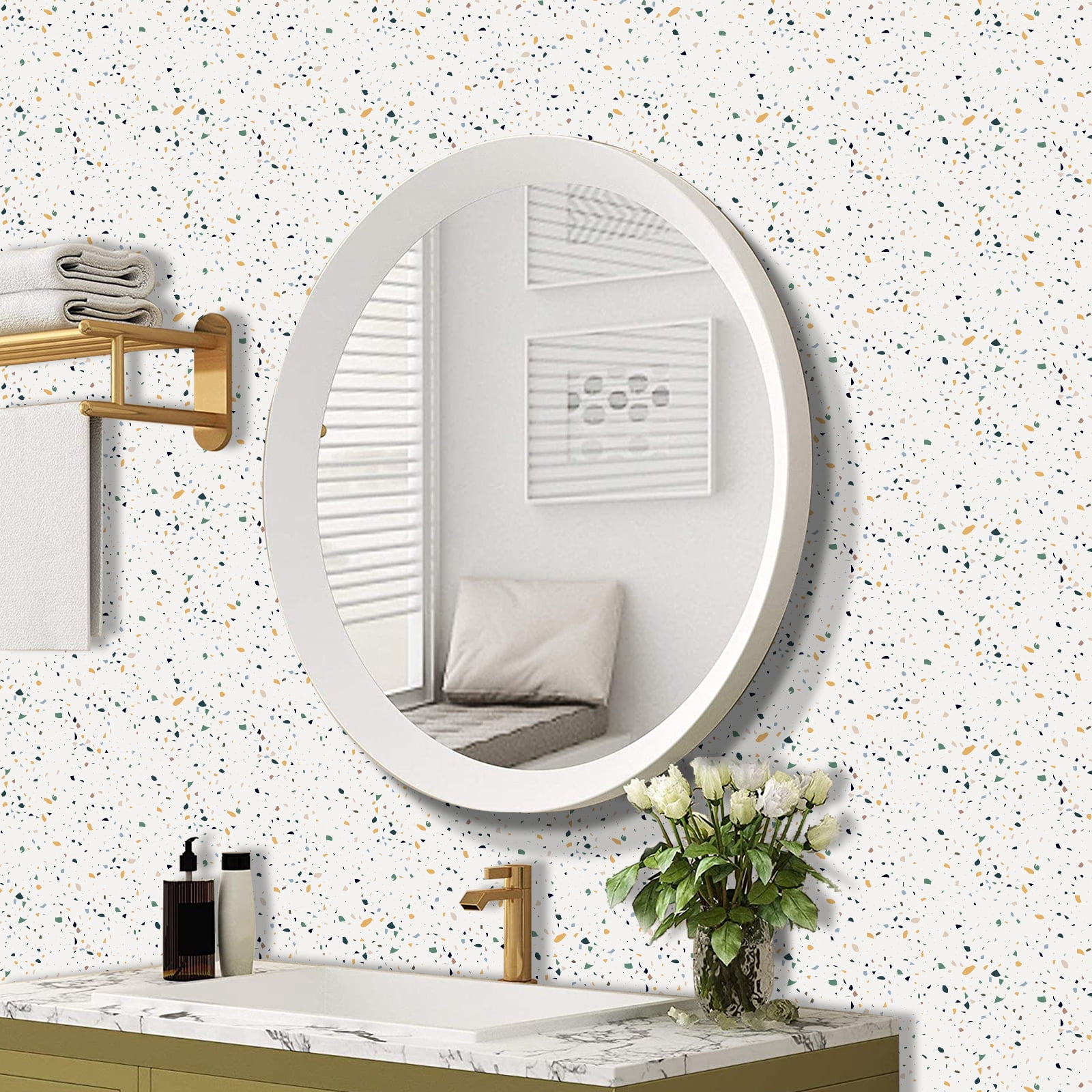 DEWOO Peel and Stick Floor Tile, 10-Sheet 12 x 12in Covers 10 Sq.ft, Waterproof Vinyl Flooring Tiles Self Adhesive for Kitchen, Bathroom & Bedroom - Modern Terrazzo