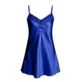 thumbnail image 5 of Women's Satin Mini Chemise Nightgown Spaghetti Strap Lace V Neck Soft Loose Fitting Summer Night Sleep Dress Blue One Size, 5 of 7