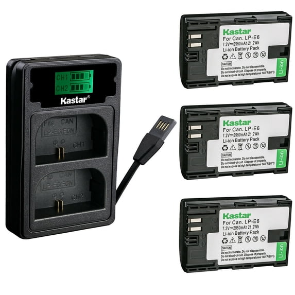 Kastar 3 Pack Battery and Charger with Miro USB / Type-C Input Compatible with Canon LP-E6 LP-E6N Blackmagic Pocket Cinema Camera 4K Marshall On-Camera HDMI Monitor IKAN On-Camera HDMI Monitor