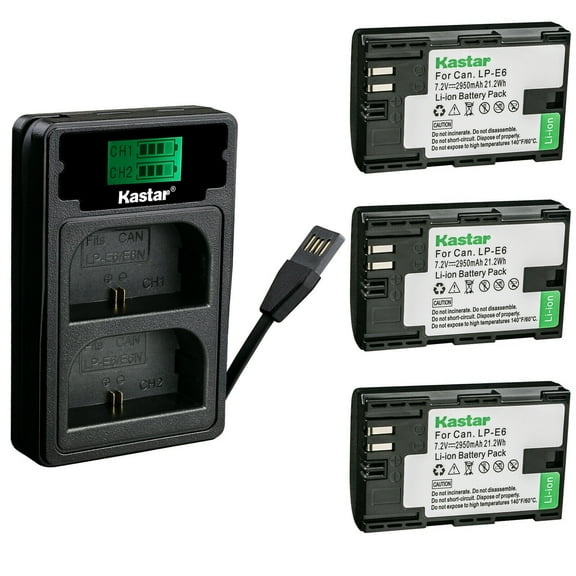 Kastar 3 Pack Battery and Charger with Miro USB / Type-C Input Compatible with Canon LP-E6 LP-E6N Blackmagic Pocket Cinema Camera 4K Marshall On-Camera HDMI Monitor IKAN On-Camera HDMI Monitor