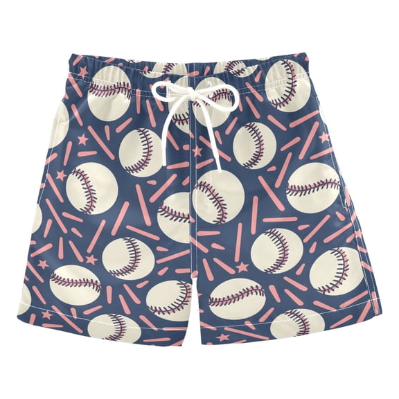 Navy Baseball Confetti Pattern Swim Trunks Quick Dry Beach Pool Board Shorts Lightweight Stylish Print Sizes 2T to XL