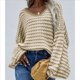 thumbnail image 5 of Suéter Holgado de Cuello Redondo, Larga, Hombros Descubiertos, Tejido Liso, para Mujer, para Otoño. Albaricoque Amarillo L, 5 of 7