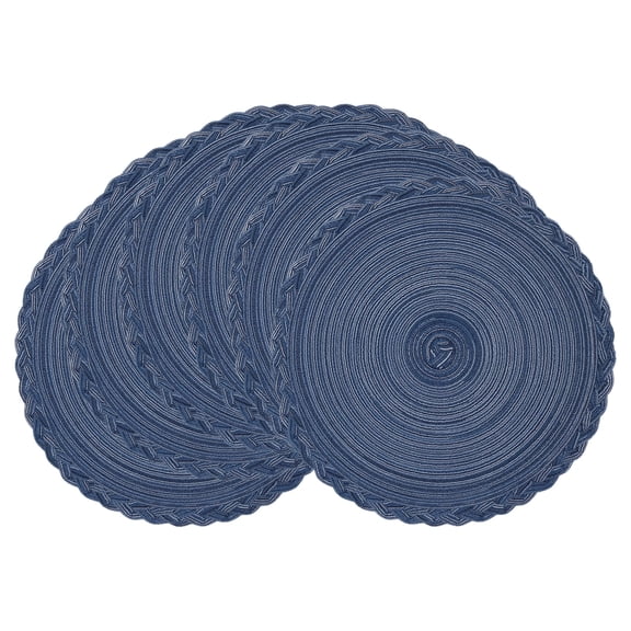 Mrehloy Braid Round Placemats Set of 6, Cotton Polyester Woven, 15 Inch, Heat Resistant Washable for Kitchen Dining Party Natural Table Decor, Bule