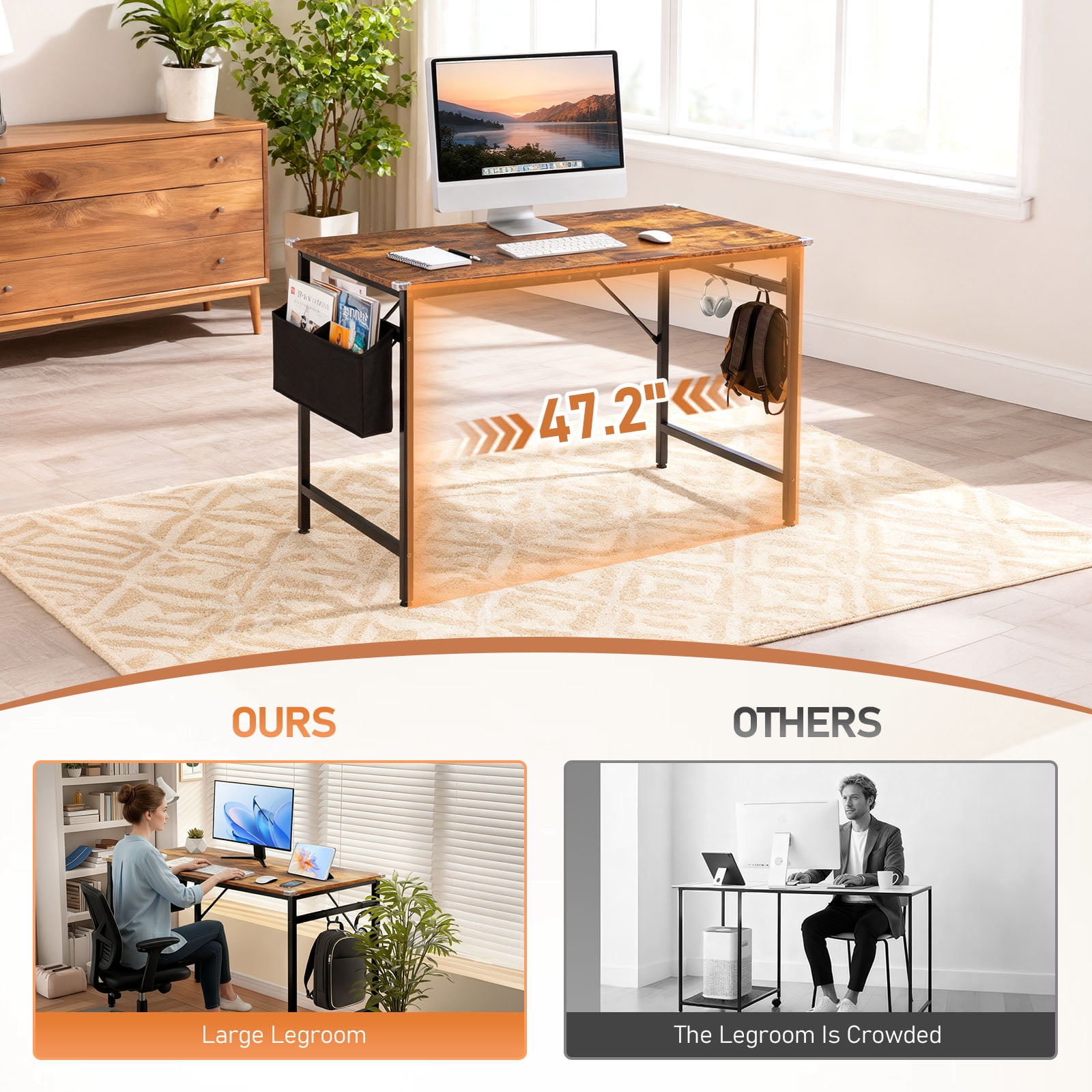 Ktaxon 47" Wood Computer Gaming Desk PC Laptop Study Table Workstation Home Office Furniture, Retro