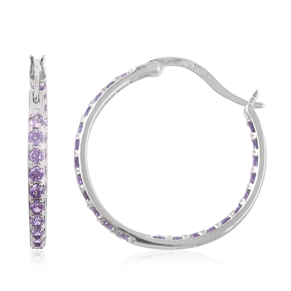 Shop Lc 925 Sterling Silver Womens Purple Cubic Zirconia Cz Hoop Earrings Inside Out