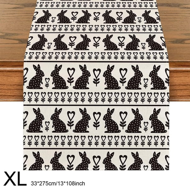 Rabbits Bunny Happy Easter Table Runner For Indoor Outdoor Home Party Decor Spring Summer Holiday Kitchen Dining Table Decoration