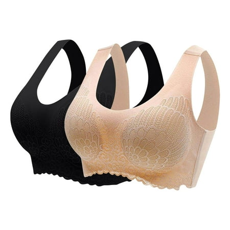 ALLLIST Lingerie for Women Pack 2 Lace Back Support Latex Bras Comfort Beige Plian Removable Cup Women s Lingerie Size M