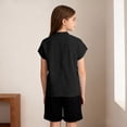 thumbnail image 4 of POIUYTR Girls Summer Cotton Linen Shirts Casual Loose V Neck Button Short Sleeve Blouses Kids Trendy Vacation Side Split Tops, 4 of 6