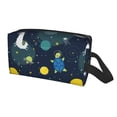 thumbnail image 2 of Goofa Space and Animals Printed Toiletry Bag with Handle,Large Capacity Travel Makeup Cosmetic Bag for Women, Carry on Airport Airline Compliant Bag, 2 of 9