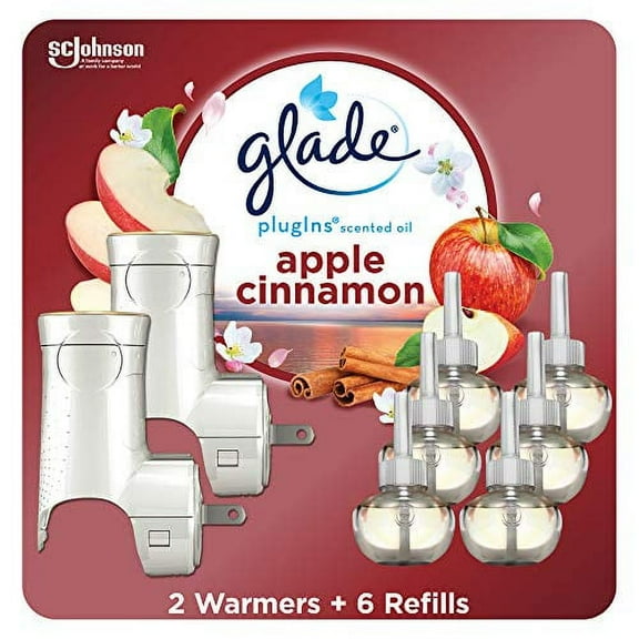 Glade PlugIns Refills Air Freshener Starter Kit, Scented and Essential Oils for Home and Bathroom, Apple Cinnamon, 4.02 Fl Oz, 2 Warmers 6 Refills