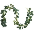 thumbnail image 1 of Guirnalda de eucalipto artificial verde vintage de 6,5 pies, 164 hojas hechas a mano, seda ecológica y plástico con soporte de alambre, perfecta para centros de mesa de boda hechos a mano, decoración, 1 of 8