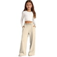 thumbnail image 5 of Trousers for Girls Kids High Waisted Soft Stretch Solid Color Wide Leg Cargo Sweatpants Casual Pants with Pockets Everyday Wear Outfits, 5 of 5