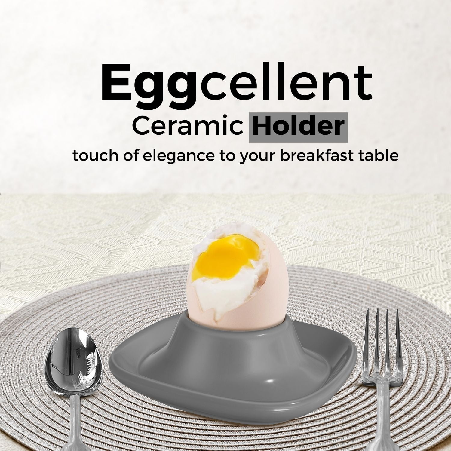 Ceramic Egg Cups Set of 6 Half Dozen Pack, Porcelain Hard Soft Boiled Egg Holder Keeper Container with Base, Stackable Serving Dish Plate Stand Serveware for Countertop Display Kitchen Home (Gray)