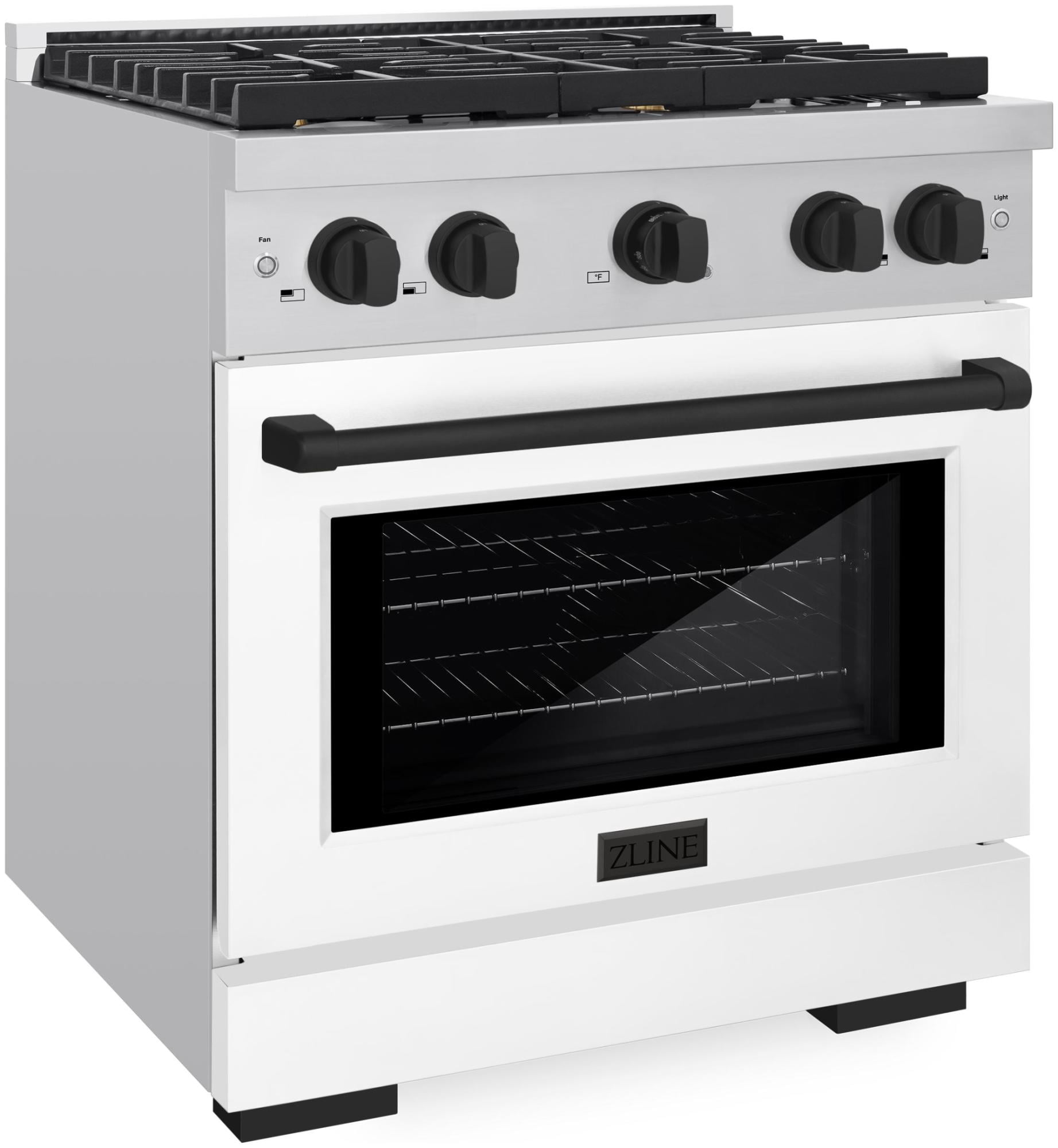 ZLINE Autograph Edition 30 in. 4.2 cu. ft. 4 Burner Gas Range with Convection Gas Oven in Stainless Steel with White Matte Door and Matte Black Accents (SGRZ-WM-30-MB)