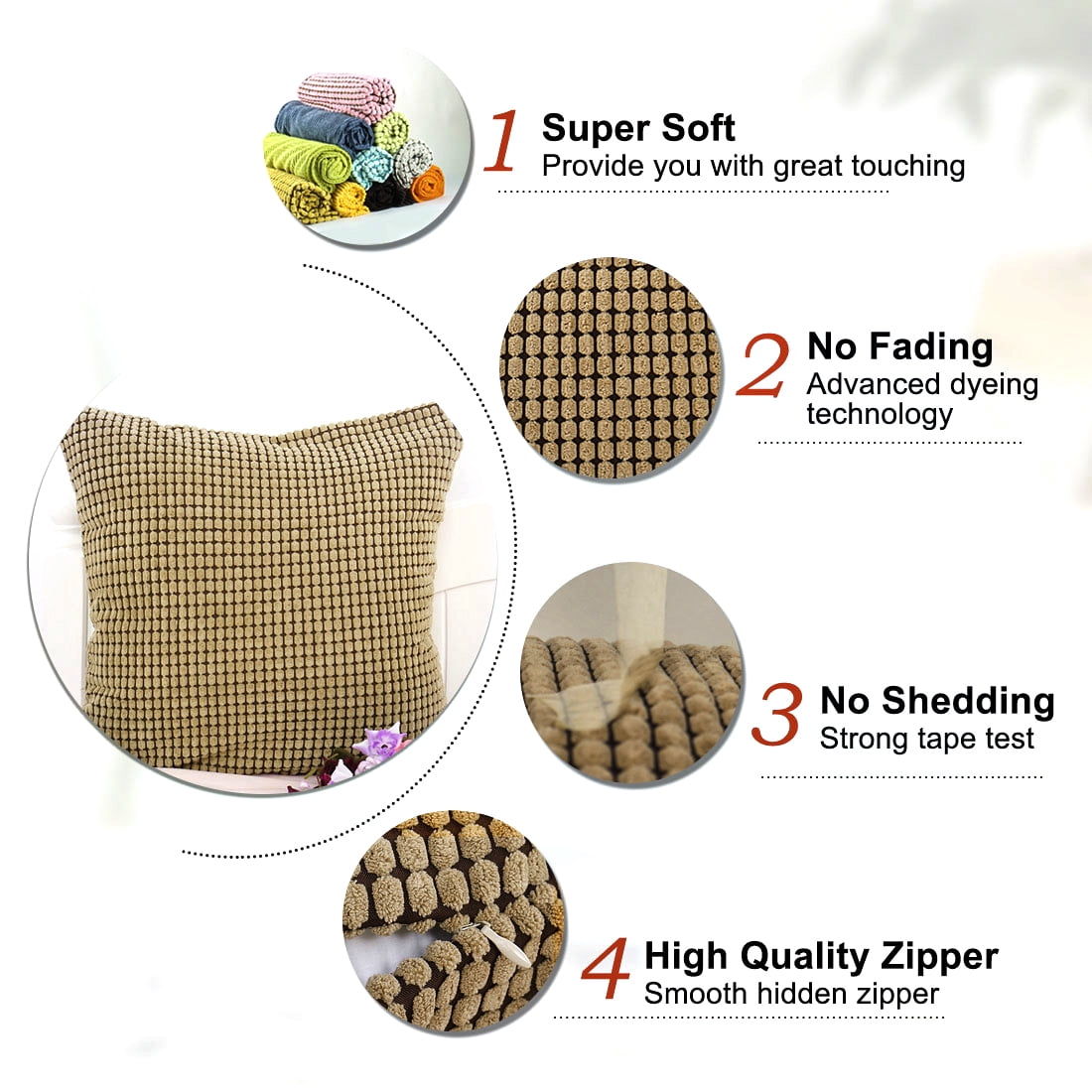 Unique Bargains Texture Solid Decorative Throw Pillow Cover Camel Color 18" x 18"