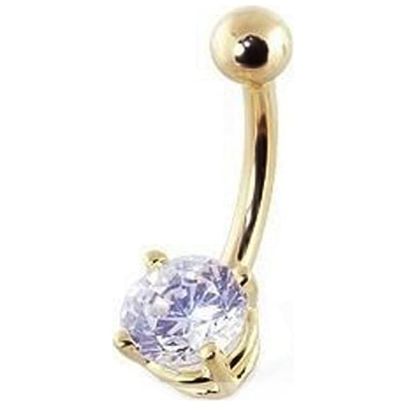 iJewelry2 Round Cubic Zirconia Belly Ring Piercing Gold-tone Stainless Steel