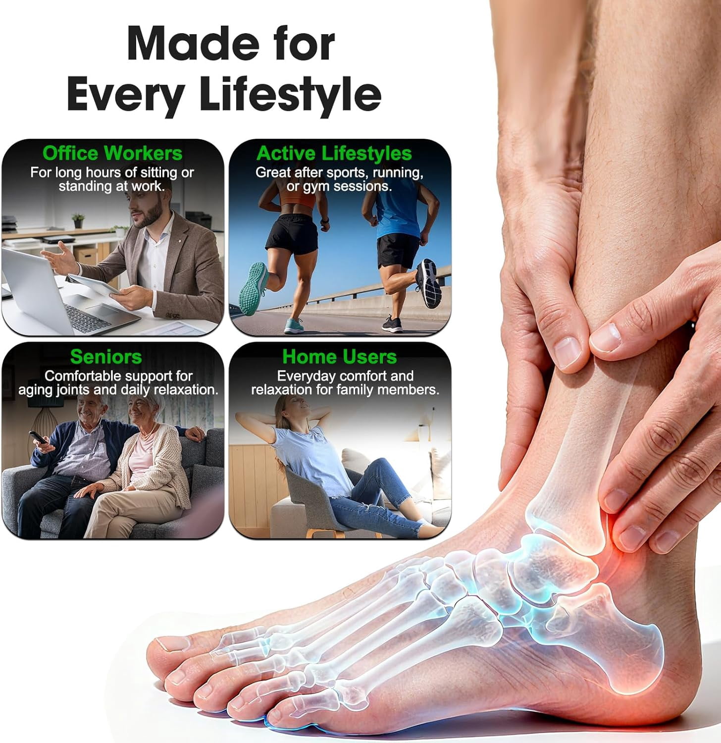 Ankle Heating Pad with Vibration, Heated Ankle Massager, Foot Heated Massager Brace with 6 Heat, 3 Vibration & Timer Modes, Adjustable Strap, 3000mAh Battery for Left/Right Feet, Black 2pcs