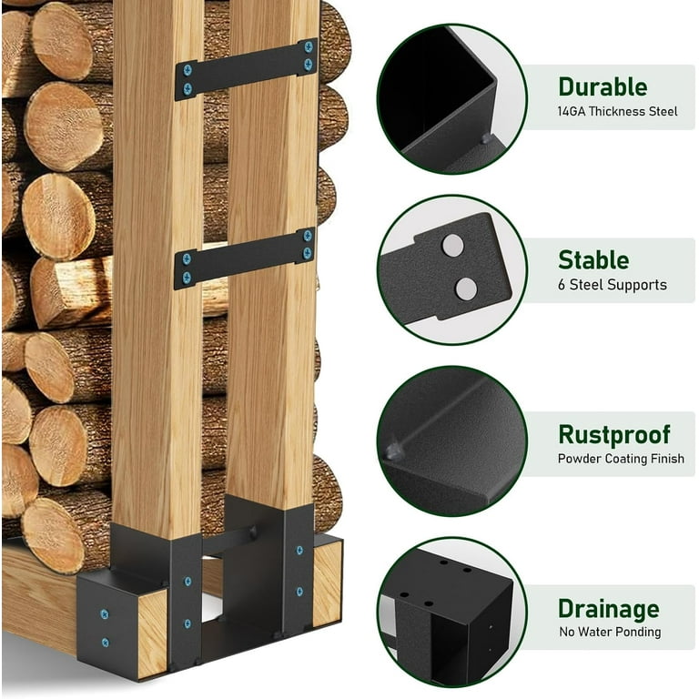 TRAMULL Indoor Outdoor Adjustable Firewood Storage Rack Bracket Kit Fireplace Log Wood Holder 6 Bracket Set Walmart