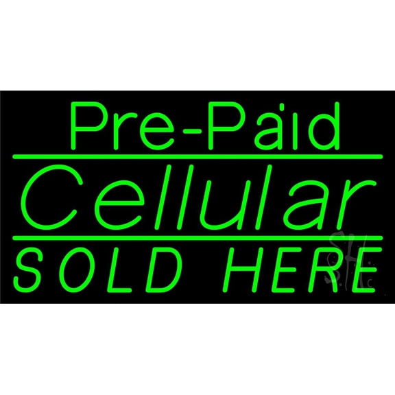 Pre Paid Cellular Sold Here LED Neon Sign 13 x 24 - inches, Clear Edge Cut Acrylic Backing, with Dimmer - Bright and Premium built indoor LED Neon Sign for Computer & Electronics store decor.