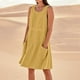 thumbnail image 4 of Vestido sin mangas estampado de lino para mujer: largo hasta la rodilla, estampado floral, bolsillos, ropa de verano para la playa., 4 of 7