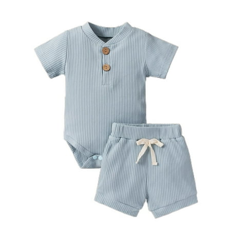 

Livingsenburg Newborn Baby Boys Girls Ribbed Knitted Tops Shorts Casual Sets