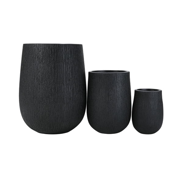 BOFANG 3-Piece Large Outdoor Planters, Faux Stone Lightweight MGO Pots with Drainage for Patio, Garden Decor,Black