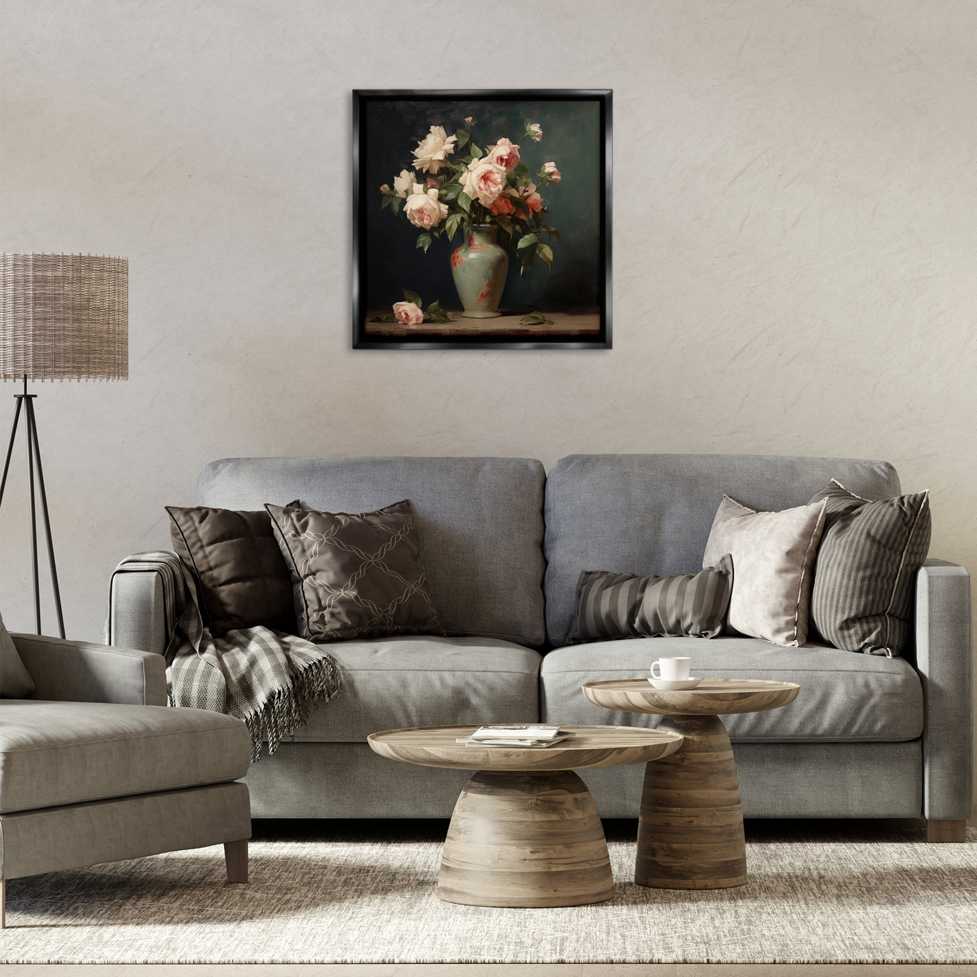 Stupell Industries Vintage Bunches in Vase Plants & Flowers Painting Black Floater Framed Canvas Art Print Wall Art, 25 x 25
