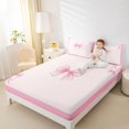 thumbnail image 4 of Homewish Initial Letter M Queen Sheet Sets,Cute Cartoon Bow Flat Sheet,Pink Bowknot Queen Fitted Sheet For Girl,Breathable Bedroom Decoration,4-Piece, 4 of 7