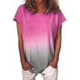 thumbnail image 1 of MAWCLOS Ladies Tops Gradient Color Tee Short Sleeve T Shirt Casual Summer Crew Neck Tunic Rose Red S, 1 of 2