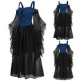 thumbnail image 2 of TFEOQRY Women's Gothic Dress Cold Shoulder Sheer Ruffle Sleeves Lace Up Front Layered Mesh Skirt Outfit Blue, 2 of 7