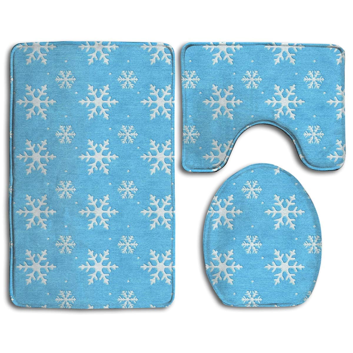 PUDMAD Blue Frozen Snowflake 3 Piece Bathroom Rugs Set Bath Rug Contour ...