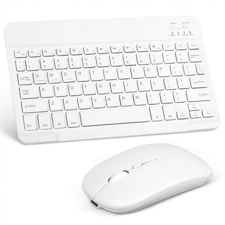Rechargeable Bluetooth Keyboard and Mouse Combo Ultra Slim Full-Size Keyboard and Ergonomic Mouse for Motorola Moto Tab G70 and All Bluetooth Enabled Mac/Tablet/iPad/PC/Laptop - Pure White