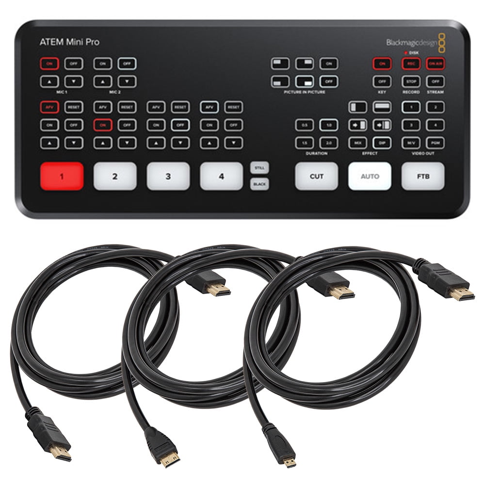 Marquee Vær stille Menneskelige race Blackmagic Design ATEM Mini Pro HDMI Live Stream Switcher with Essential  Accessory Bundle; Includes: 3x HDMI Cables (Standard, Micro, Mini Types),  AND MORE - Walmart.com