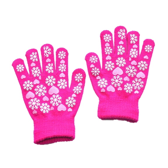 SIEYIO Cute Heart Printed Knitted Glove for Boys Girls Elastic Warm Full Finger Gloves