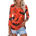 thumbnail image 1 of Camisa para mujer, moda informal, cuello cuadrado, manga 3/4, suelta, camiseta estampada de Halloween, top para mujer, 1 of 4