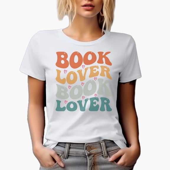 Book Lover, Reading Enthusiast Themed, Groovy Retro Wavy Text Merch Gift, White T-Shirt, Small