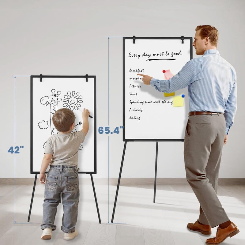Kelno 36"x24" Magnetic White Board Dry Erase Height Adjustable Portable Tripod Easel Stand, Black