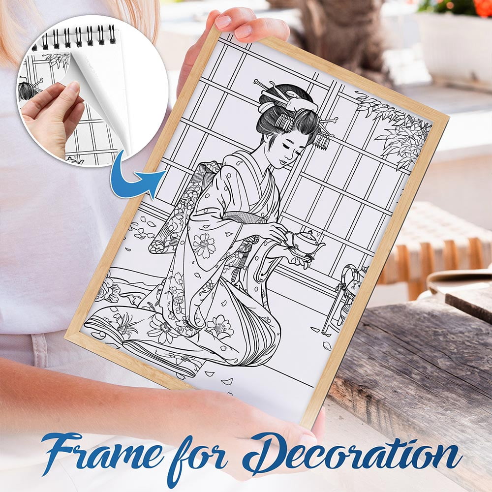 NETHOUSE Geisha Coloring Book For Adults Relaxation & Stress Relief, 30 Coloring Pages Featuring Elegant Geisha Portraits, Traditional Kimonos, Japanese Gardens, and Graceful Cultural Scenes